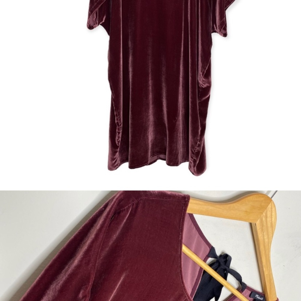 Madewell Burgundy Velvet Bow Back Silk Blend Mini Tee Dress Size XL